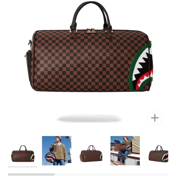 Sprayground Other - Sprayground Brown Checkered Duffel Bag with Shark Design Limited Edition